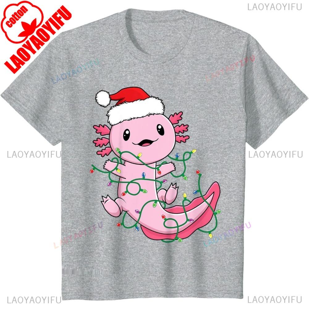 Funny Axolotl Unisex Unisex Christmas Xmas Lights TShirt Trending Street Fashion ONeck Printed TShirt Tops Aesthetic Clothes