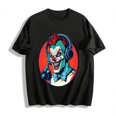 Scary DJ Clown Print Cool Streetwear Short Sleeve T-Shirt Pure Cotton T-shirt