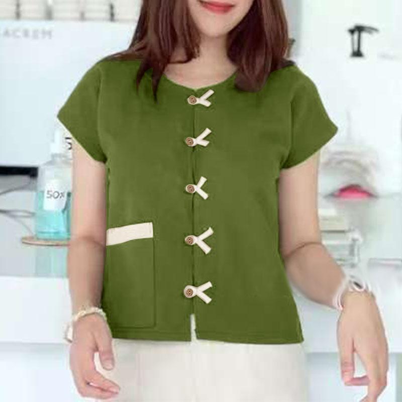 ZANZEA Kvinner Casual Rund Hals Sommer Kort Erm Bluse