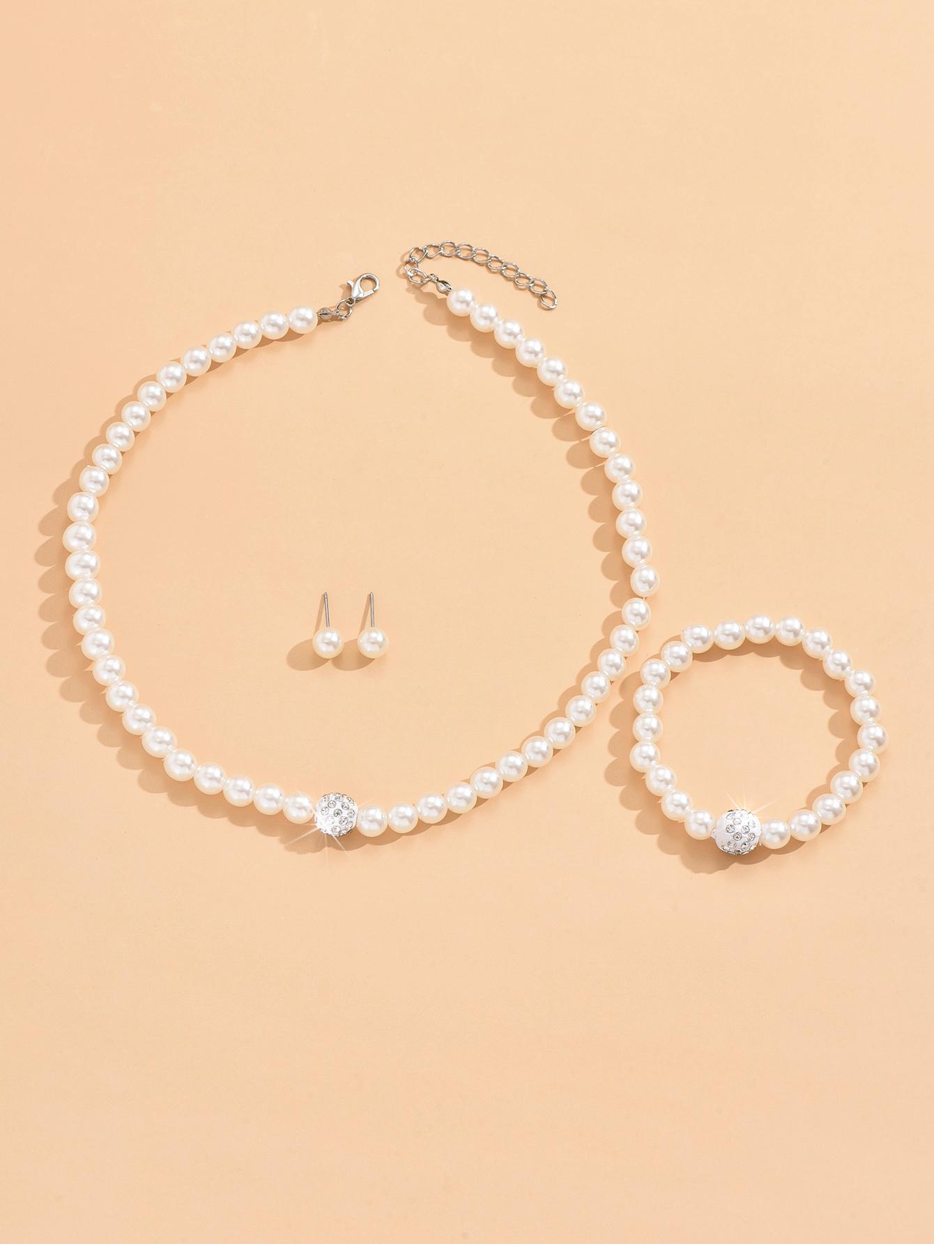 4PC women s jewelry set, pearl set, rhinestone necklace, bracelet, earring set, jewelry -5042