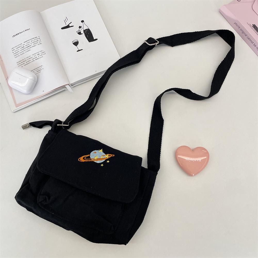 Women’s Korean Style Solid Color Crossbody Canvas Bag – Versatile, Simple Flap Shoulder Bag чёрный