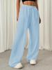 Women's Plus Size Solid Color Crinkled Wide-Leg Pants with Drawstring Waist