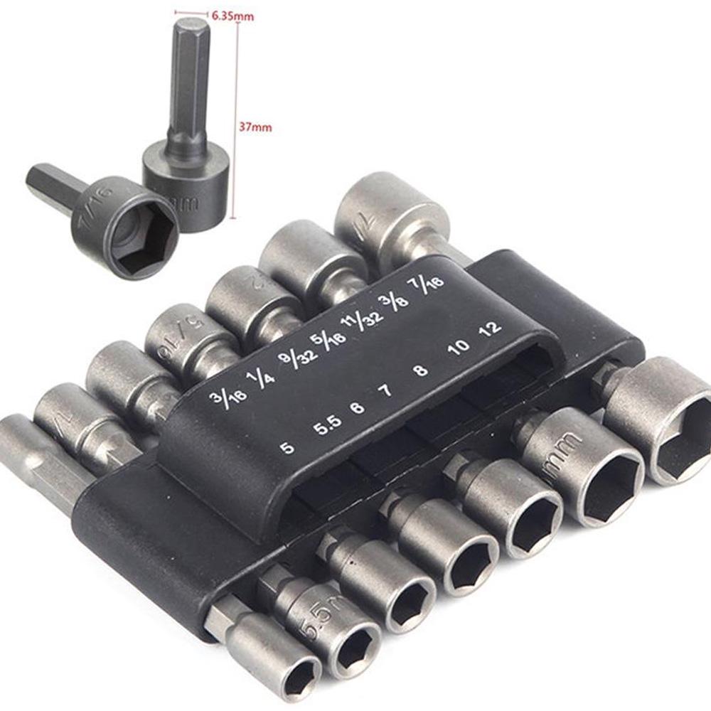 Buy 14Pcs Hex Shank Power Nut Driver Drill Bit Set Metric Socket Wrench ...