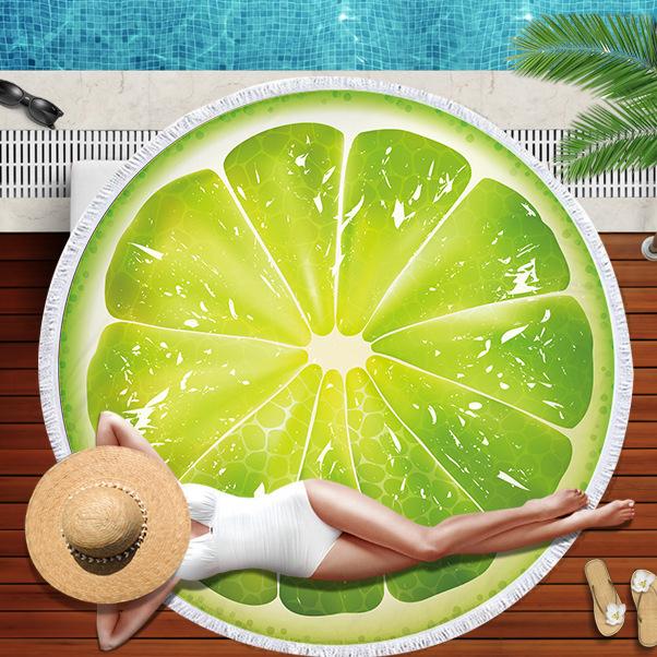 Watermelon Orange Microfiber Round Beach Towel Fruit Theme Shower Bath Towel Summer Swimming Circle Towels Yoga Mat With Tassel