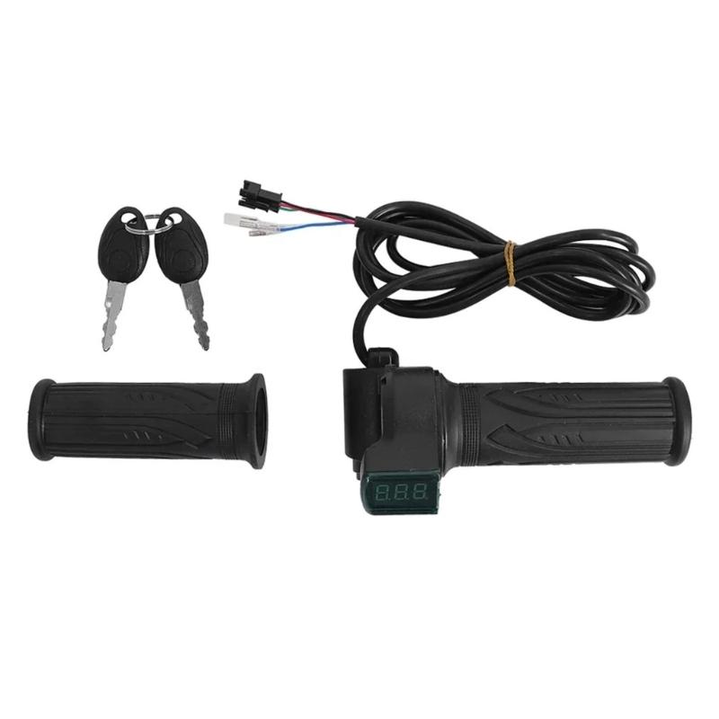 Electric Bike Throttle Handle with LED Display Throttle Accelerator Handle Grip Scooter Handlebar Grip Twist Throttle