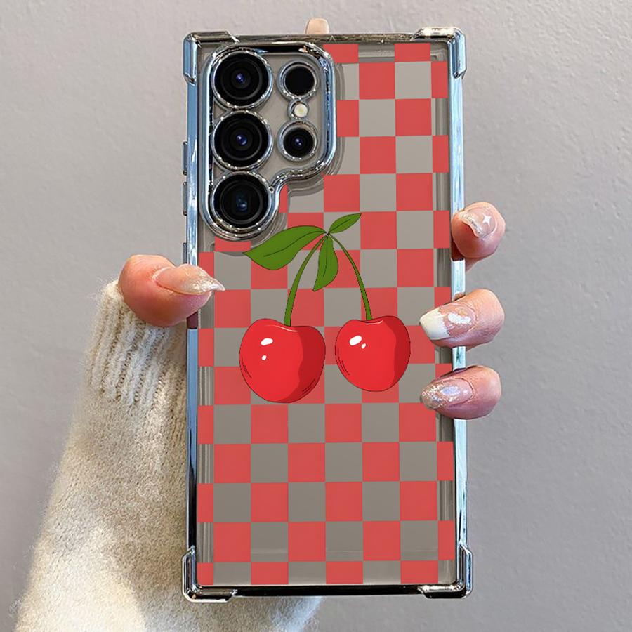 Clear Cover Phone Case for Samsung Galaxy S23 S25 Plus S21FE S24 S24ultra S20 FE S24fe S22 Ultra S25 Ultra Cartoon Bow Cherry