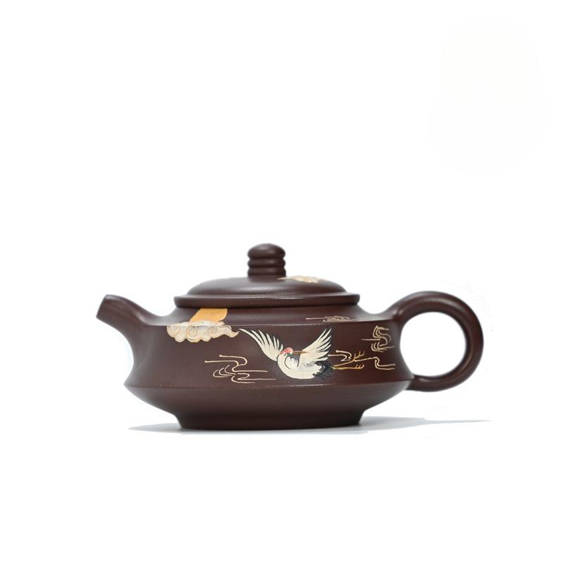

300ml Yixing Purple Clay Teapots Handmade Red-crowned Crane Pot Raw Ore Purple Mud Kettle With Filter Zisha Tea Set Cafes Craft