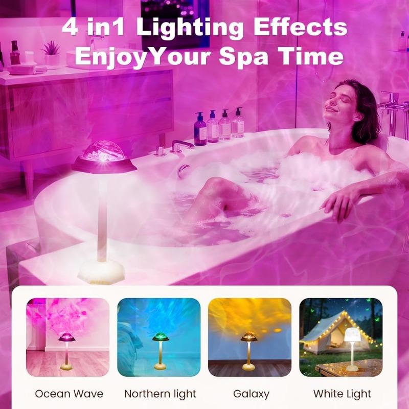 Lampada Impermeabile per Doccia Proiettore Onda Oceanica Luce Galassia Boreale 16 Colori RGB Ricaricabile Telecomando Lampada LED per Doccia Vasca da Bagno Decorazione