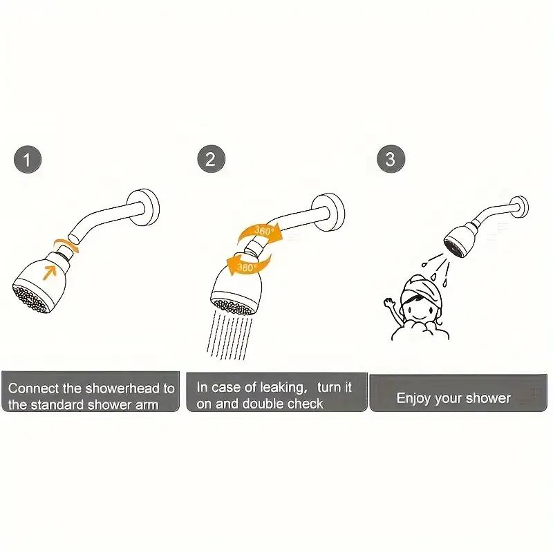 Pommeau de douche haute pression avec système anti-obstruction et pivotant - Montage mural, accessoire de salle de bain rond en plastique