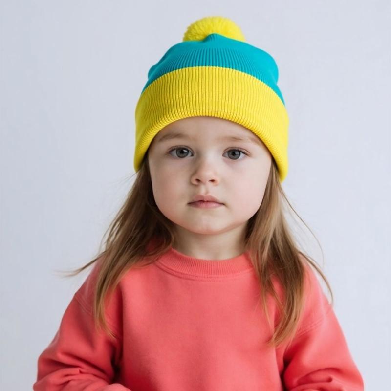 Soft Knitted Hat Color Contrast Stretchy Pullover Hat for Holiday Celebration Family Gathering Photography Pompoms Hat
