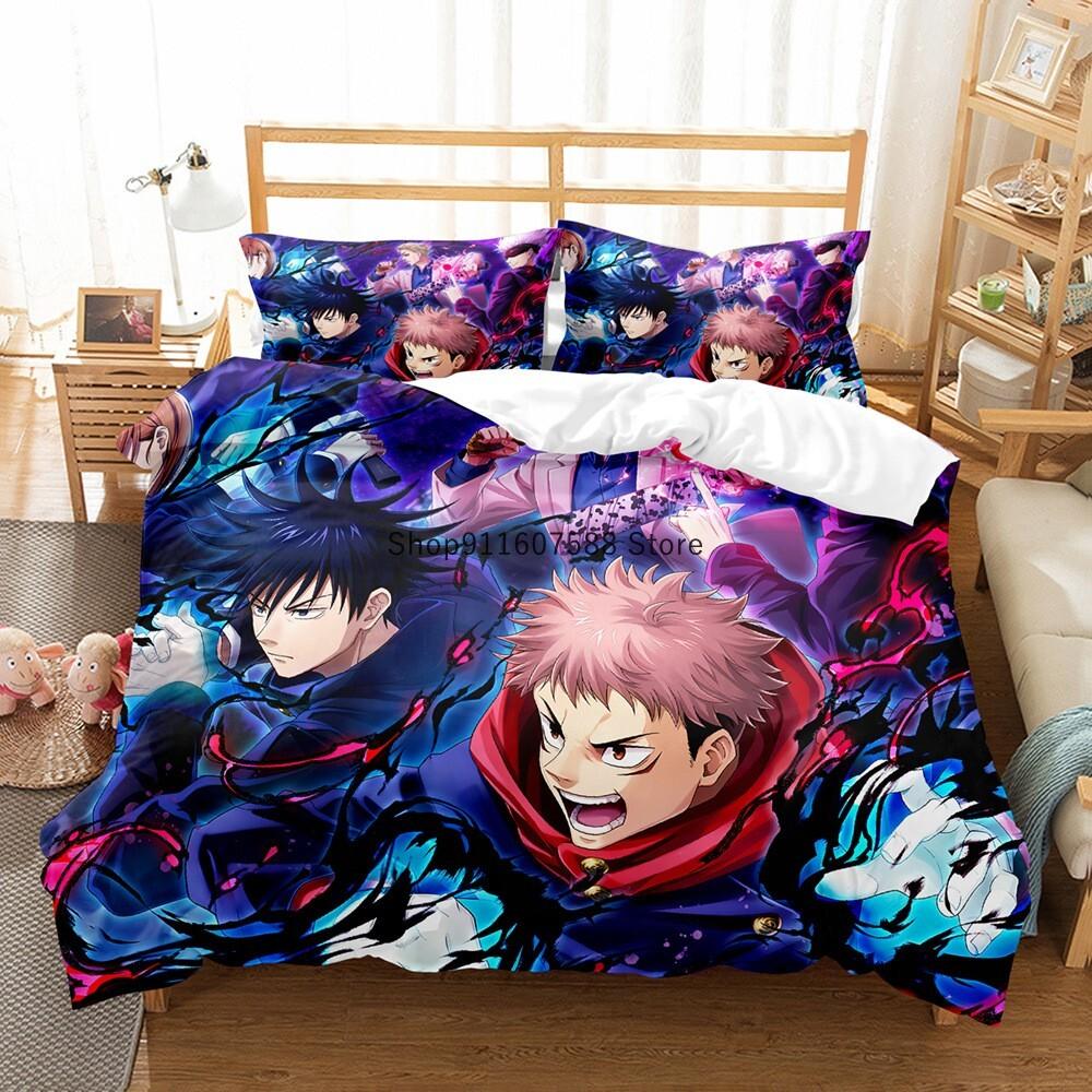 Japonské Anime Jujutsu Kaisen Ložní Souprava Queen King Double Povlak na Přikrývku a Povlak na Polštář Dekorace pro Děti Měkký Domácí Textil