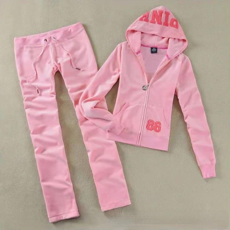 Cheap Y2k Velvet Tracksuit Women Pink Letter Patch Velour