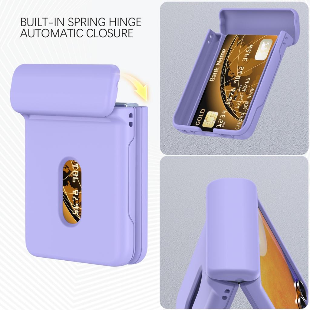 Candy Color Matte Card Holder Slot Spring Hinge Case For Samsung Galaxy Z Flip 7 6 5 4 3 Tempered Film Protect Shockproof Cover