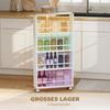 Multifunctional Natural Wood Shelf with Wheels, Slim Design,  4 Compartments, 45x15x91 Cm, White