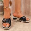 Keilabsatz Ein-Wort Übergröße Damen Sommer neu Dicke Ferse Schnalle Metall Schnalle Pantoletten Ein-Wort Strand Coole Pantoletten