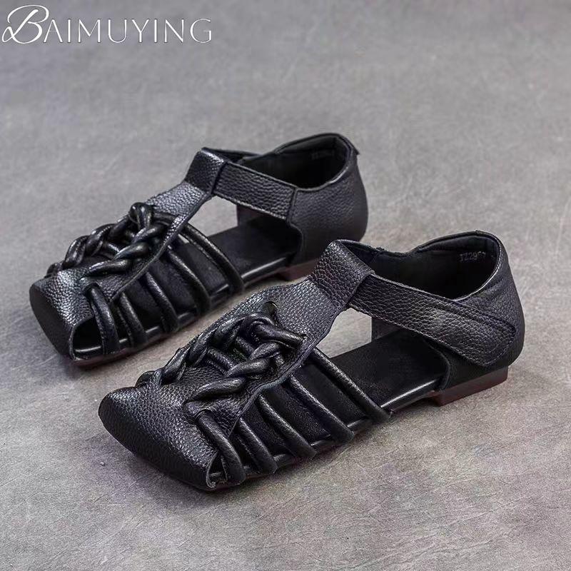 Fashion Women Flat Sandals Square Toe Loafers Sport Shoes Woman 2025 Trend Summer Casual Retro Soft Leather Shallow Designer Zapatillas