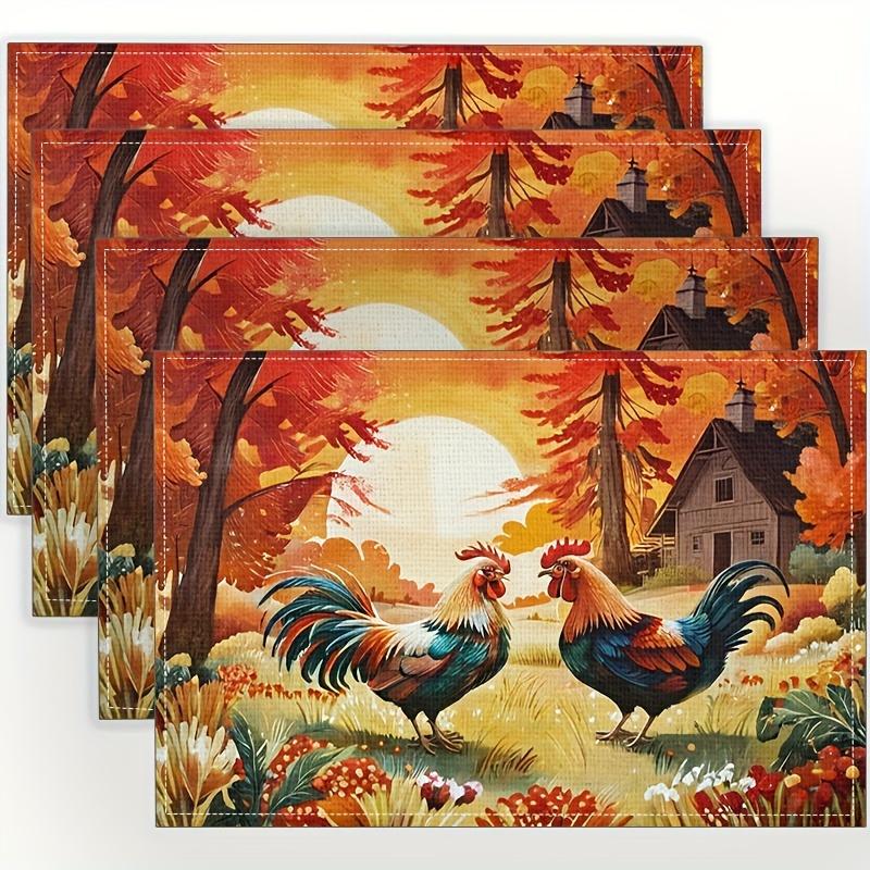 4pcs Creative And Unique Beautiful Rooster Pattern Exquisite Printed Placemats, Stylish And Elegant, Heat-Resistant 4PCS