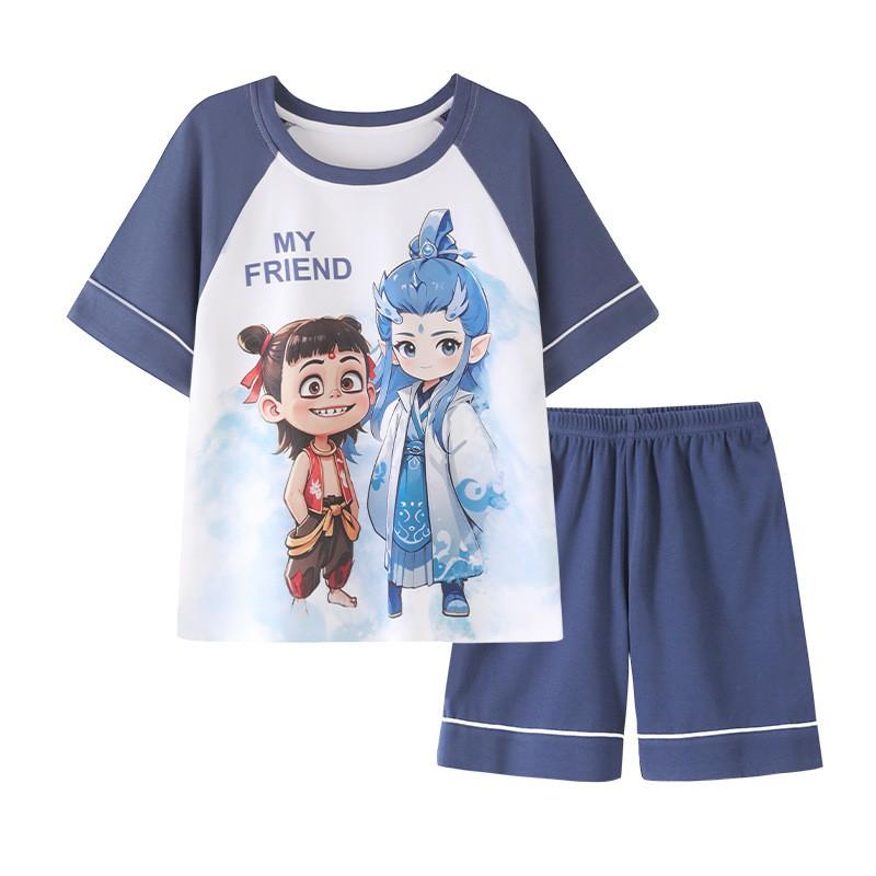 100% Cotton Boys Pajama Set Short Sleeve Shorts Sleepwear Kids Teens Comfortable Breathable Home Wear