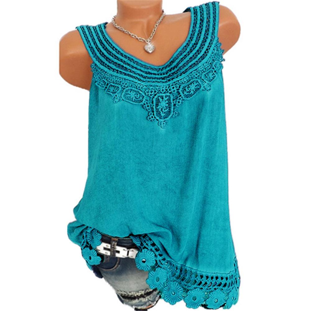 Women's Loose Sleeveless Vest T-shirt Blouse With Elegant Boho Lace Design In Plus Sizes