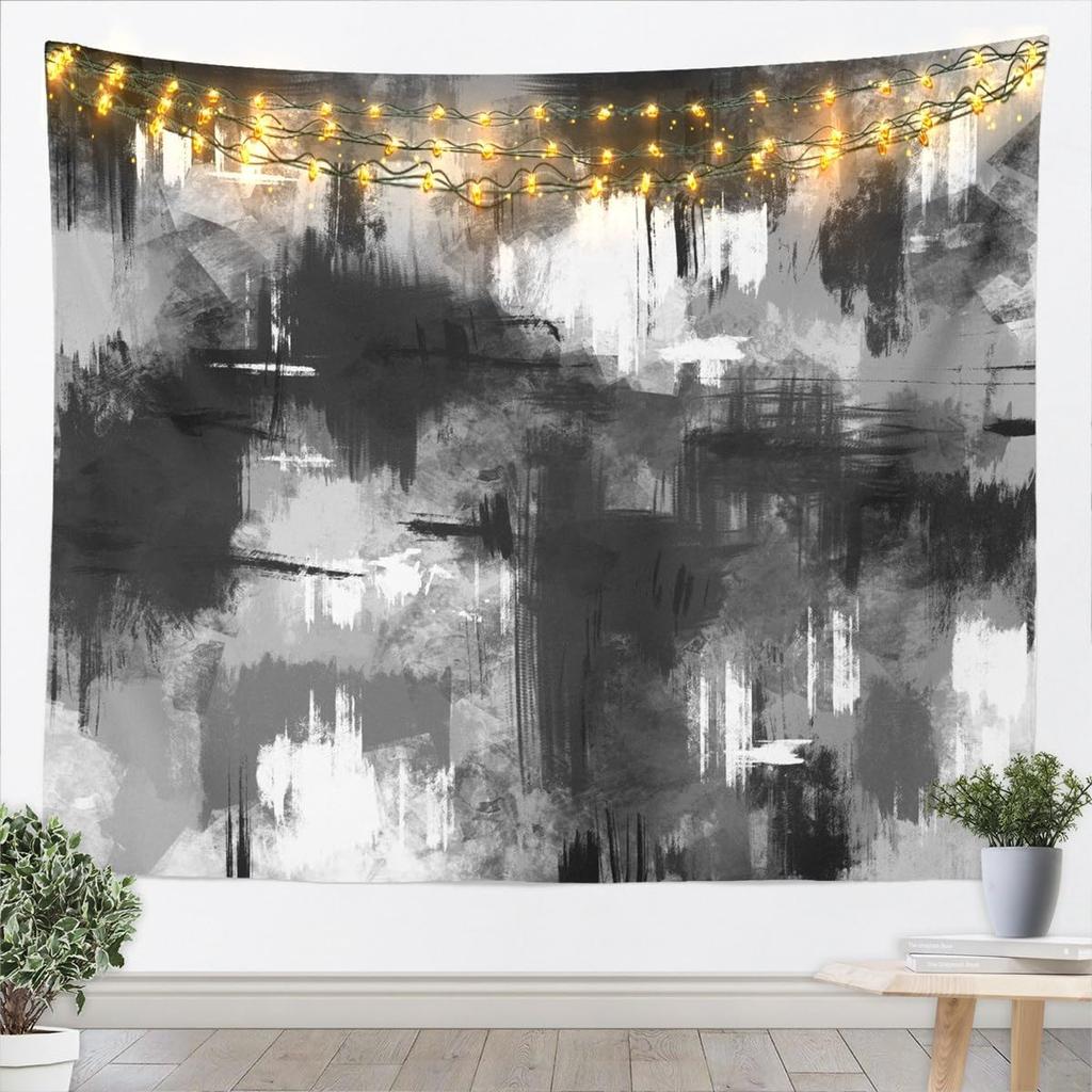 Black Black White Tapestry Kids Abstract Art Design Wall Art for womem Modern Geometric Wall Hanging Blanket Breathable Soft
