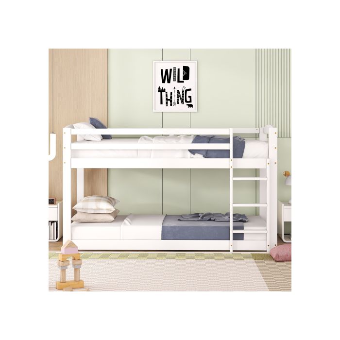 Lit Superposé - MUVOE - 90x200cm - Bois Massif - Blanc - 2 Places