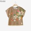 ZANZEA Blusa feminina casual de verão com decote redondo e manga curta floral
