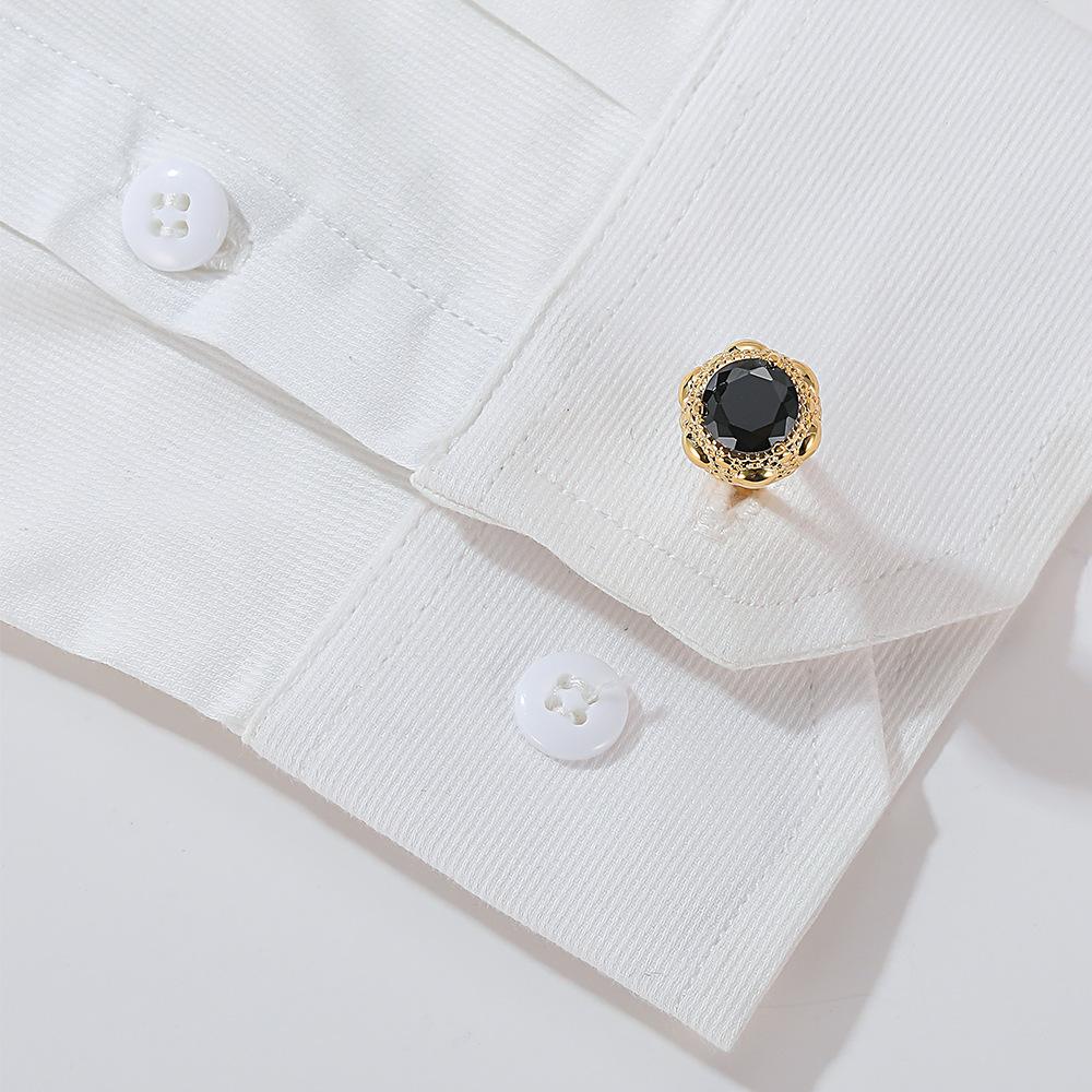 Herren Manschettenknöpfe Hochwertig Heiß Verkauft Leichter Luxus Eingelegt mit Schwarzem Zirkon Rund Gold Silber Schmuck