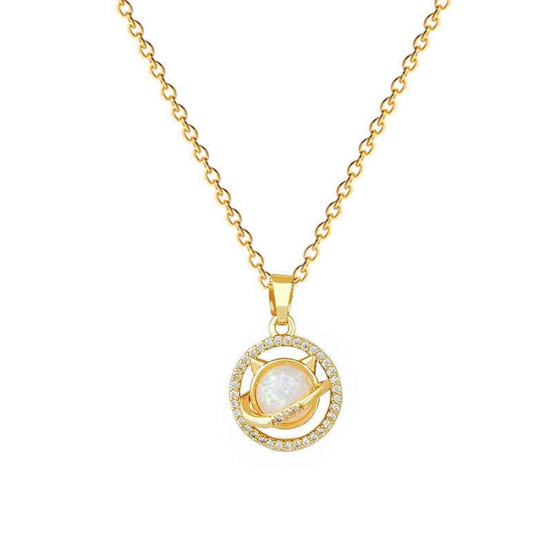 Round Cat Fashion Light Luxury Temperament Gorgeous Full Diamond Necklace Female Versatile Collarbone Chain Titanium Steel Chain