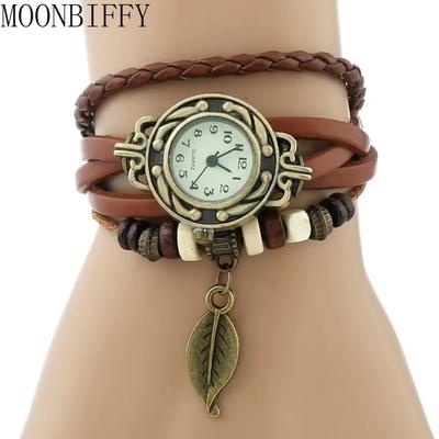 Eleganta Mode Damklockor Vintage Armbandsur för Kvinnor Läderband Liten Urtavla Dam Quartzklocka Montre Femme
