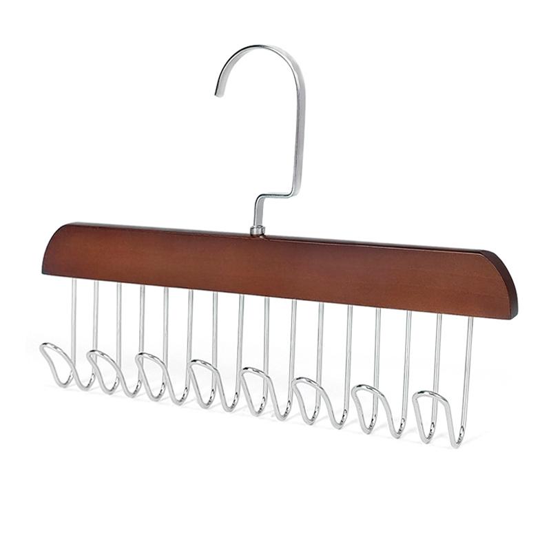 2pcs Multifunctional Wooden Clothes Hanger With 8 Hooks Space Saving Closet Organizer For Belts, Ties, Bras, Tank Tops, Jeans And Trousers