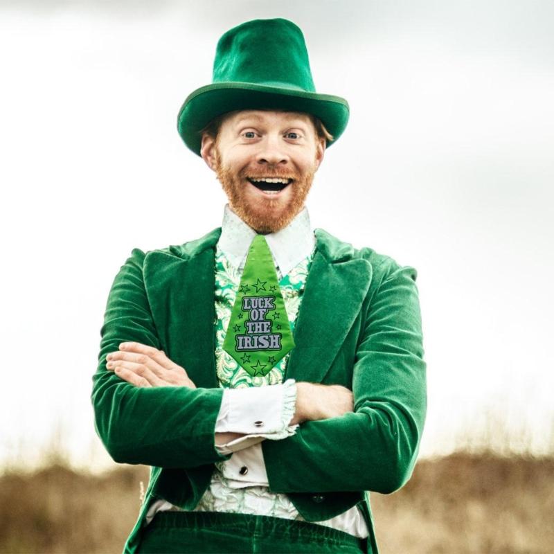 Saint Patrick's Day Novelty Lucky of the Irish Neck Tie and Sequins Bowtie Set for Festival Celebrations and Parties