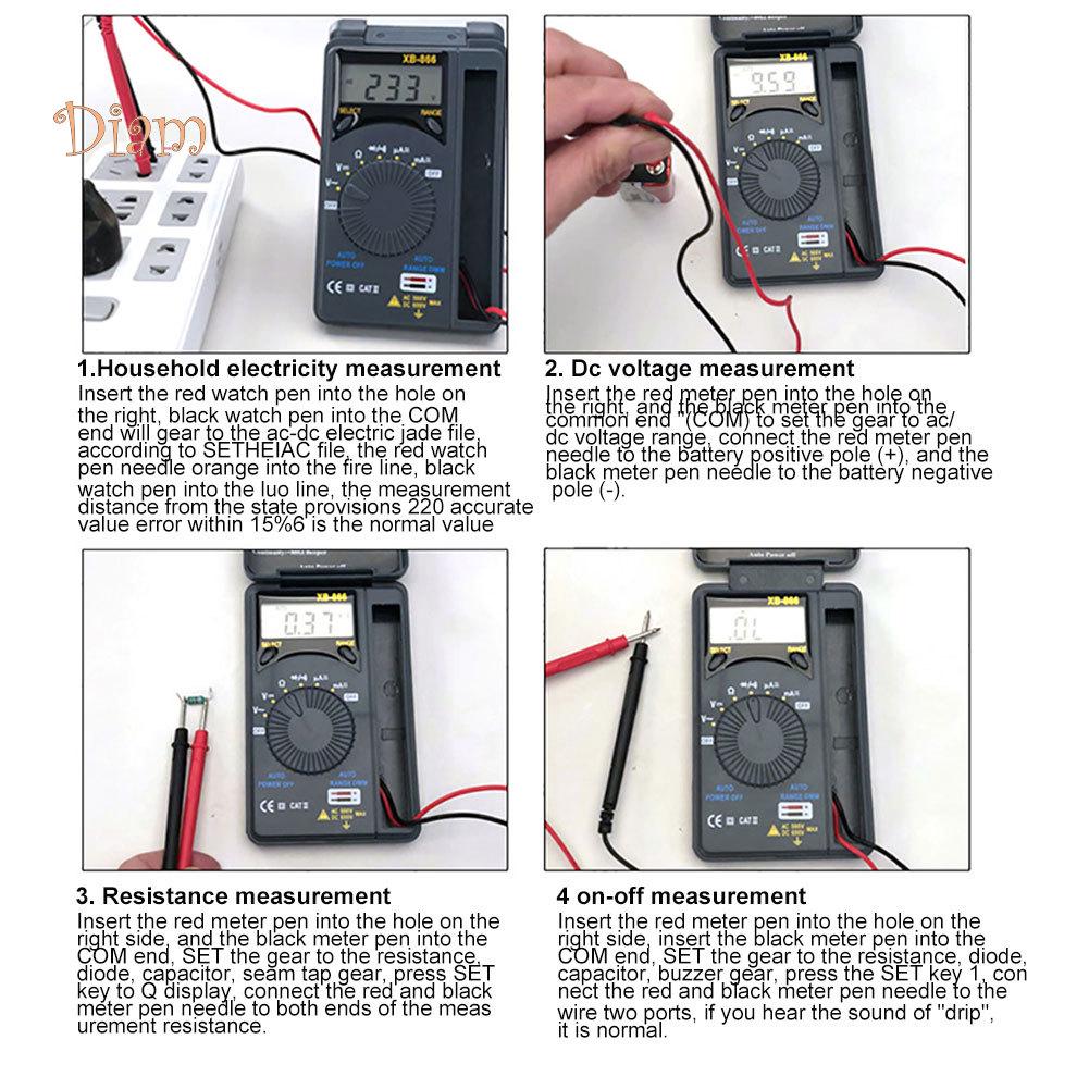 Diam XB866 Mini Digital LCD Multimeter Auto Range DC AC Volt Ohm Tester