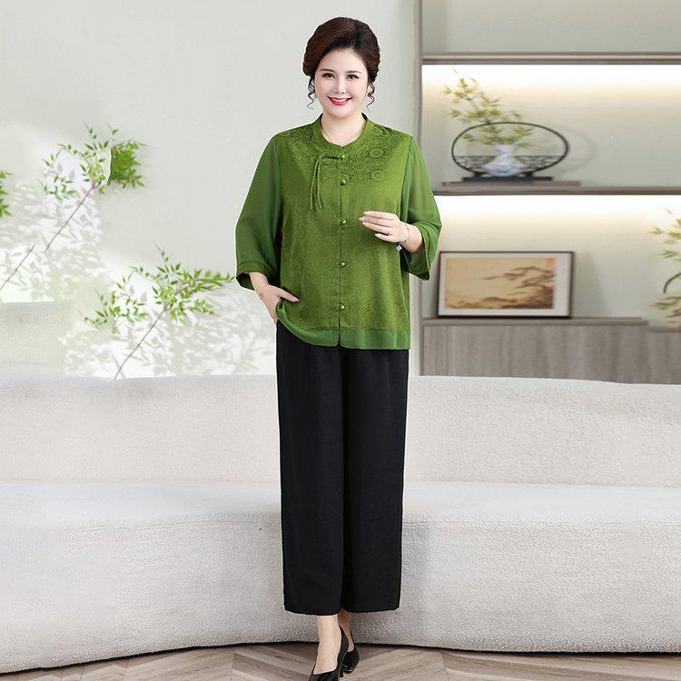 Plus Size Summer Casual Two-Piece Set for Middle-Aged & Elderly Women