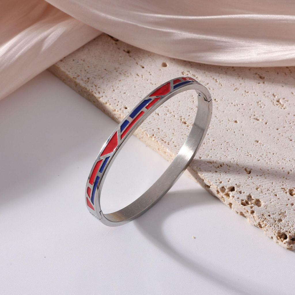 18K Electroplated Women's Retro Enamel Drip Oil Titanium Steel Bracelet, 6mm
