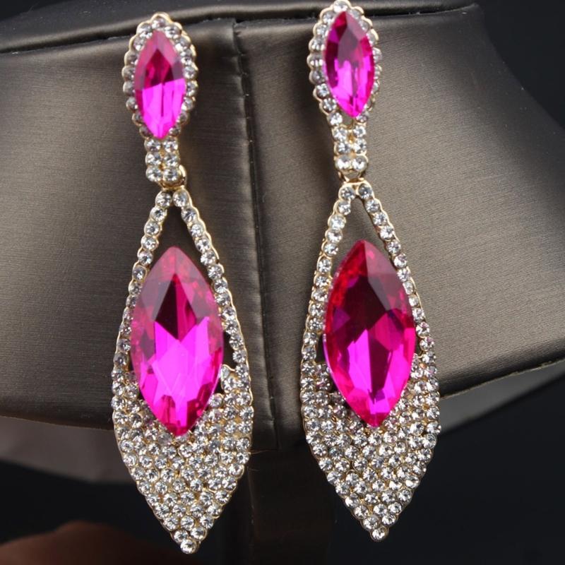 Imitation Diamonds Dangle Earrings for Women Ear Pendants with Rhinestones Teardrop Handmade Cubic Zirconia Earwear