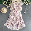 Seaside vacation dress women's summer new sexy V-neck waist and thin long chiffon floral beach dress