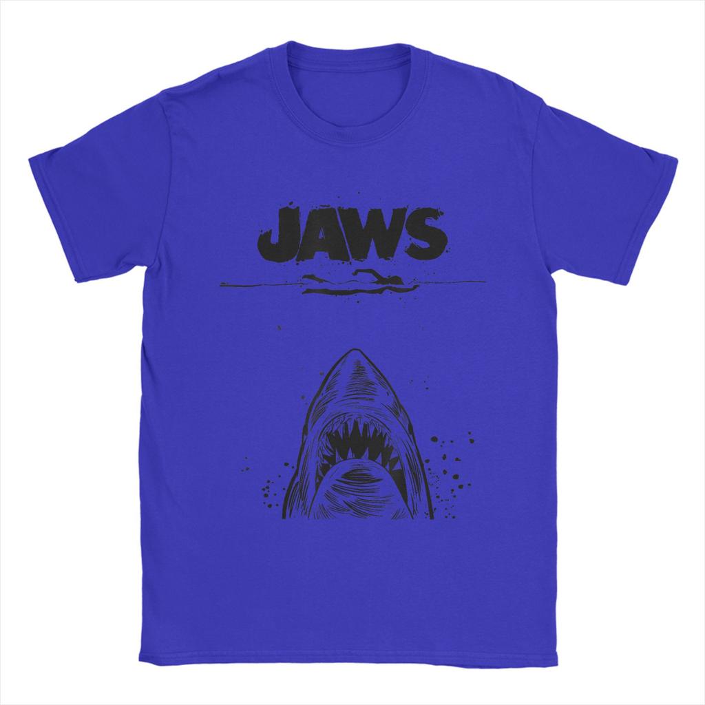 Jaws 50th Anniversary Poster Men's T Shirts Shark Sketch Creative Tee Short Sleeve Crew Neck T-Shirts Cotton Printed Clothing