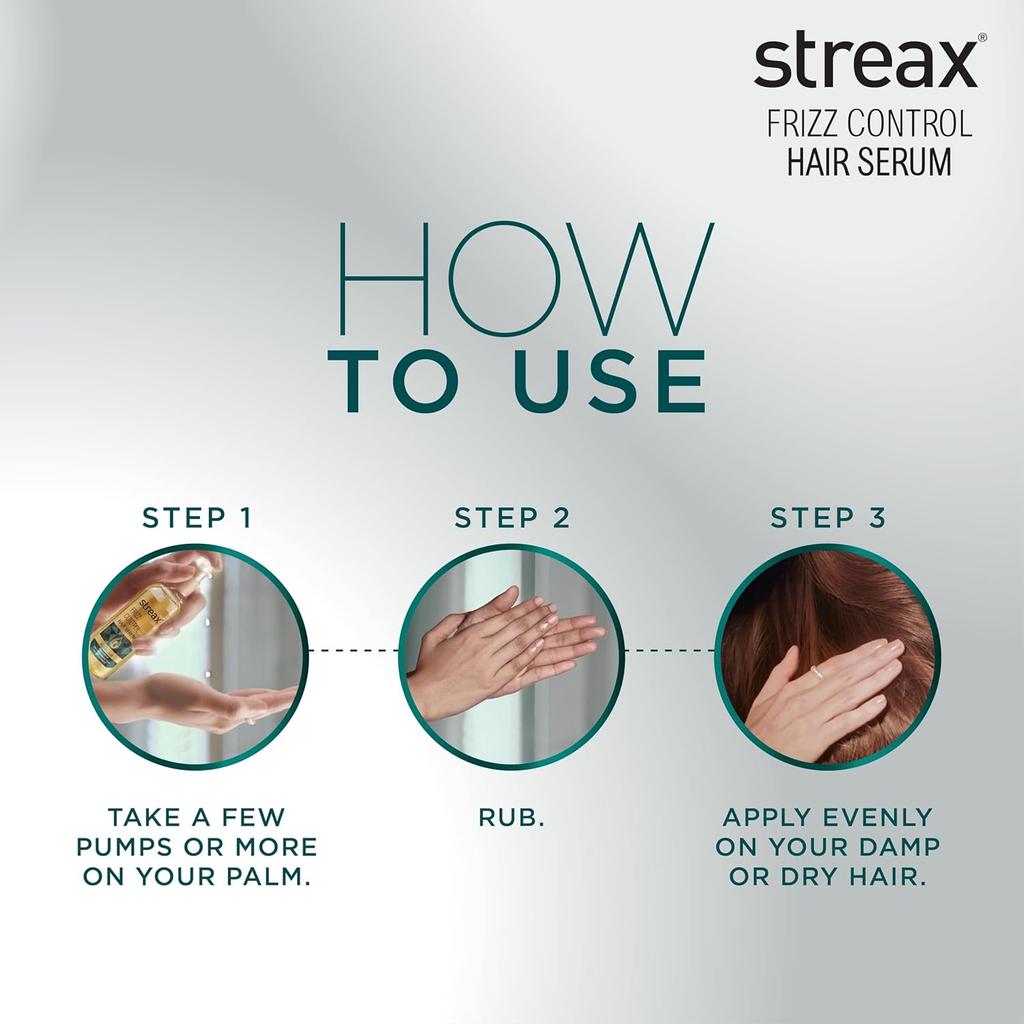 Streax Frizz Control Hair Serum 100ml for Dry Frizzy Hair 72hrs Smooth Frizz-Free Hair