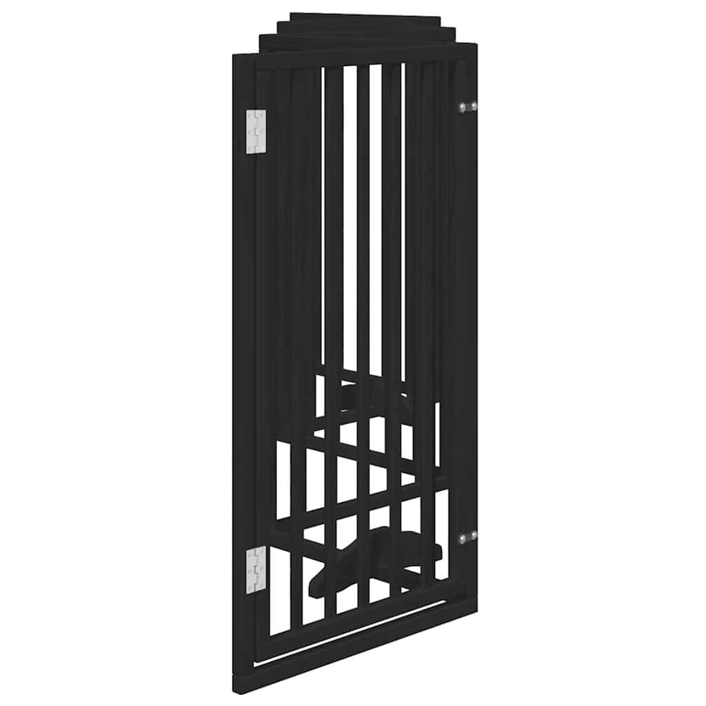 6 Panel Folding Dog Gate with Door Black 300 cm Poplar Wood