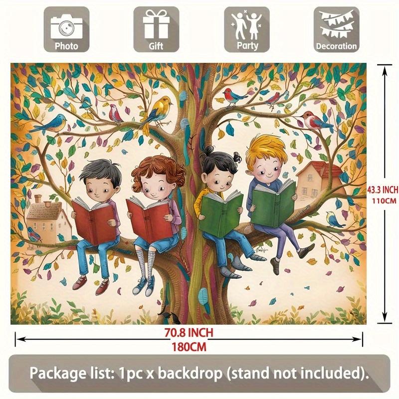 1pc 2D flat modern reading tree background photo prop polyester banner decoration home decoration wall decoration wsj