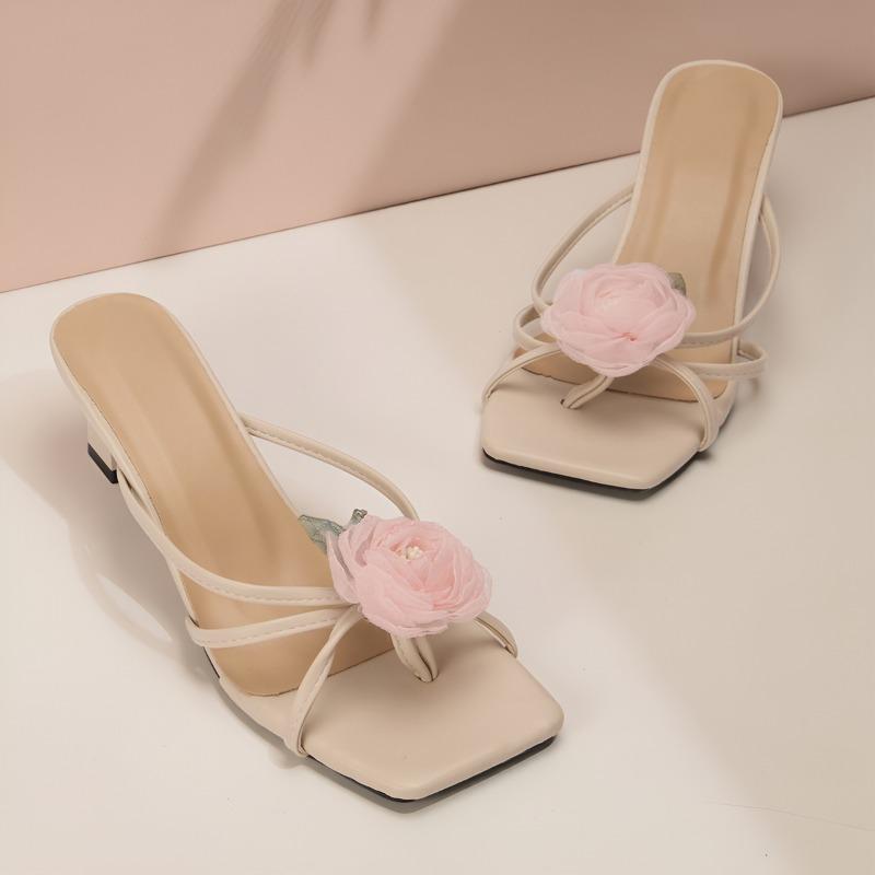 

Sexy Square Toe Female Slippers High Heels Vintage Style Rose Garden Women s Shoes 2026 New Outdoor Summer Slides Women Slippers 35 рожевий