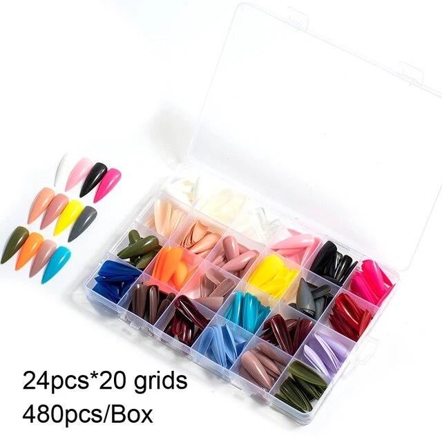 

576 шт./кор. накладные ногти, 24 различных дизайна, акриловые накладки на ногти, цветные накладные ногти для дизайна ногтей, маникюрный инструмент красный