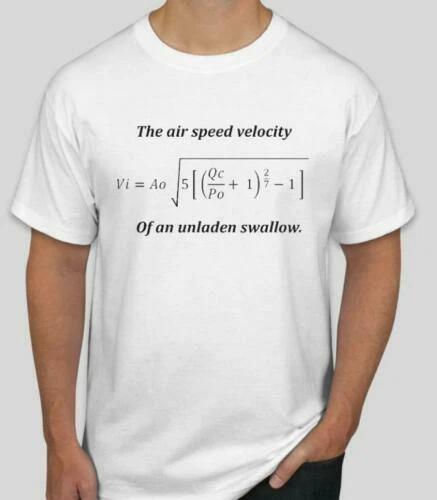 Monty Python Holy Grail Airspeed Velocity of an unladen swallow  T shirt Tee XL