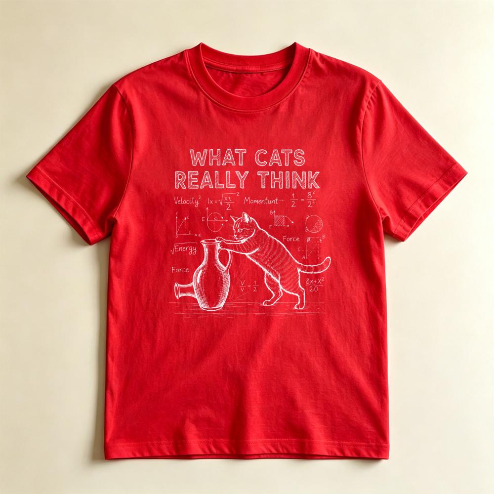 Vintage Chalkboard Cat Print T Funny What Cats Really Think Science Math Equation Graphic Tee Casual Unisex Street Short Sleeve