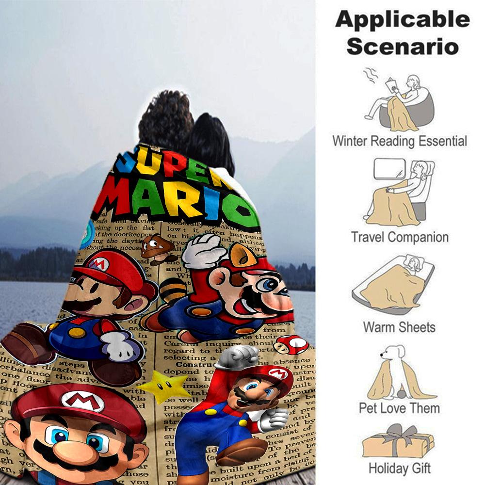 Super Mario Adventure Flannel Blanket Super Soft Warm Cozy Blanket For Sofa Bed Office Travel Allseason Home Decor Gift