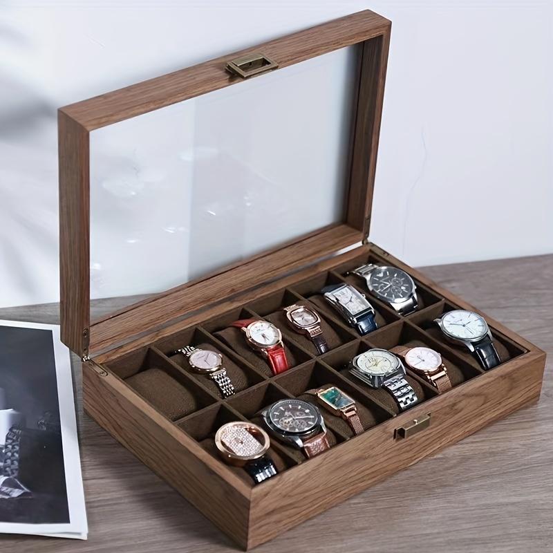 1pc Walnut Wooden Watch Box, European Wrist Watch Storage Box, Dustproof Watch Organizer Display Case, With Transparent Lid