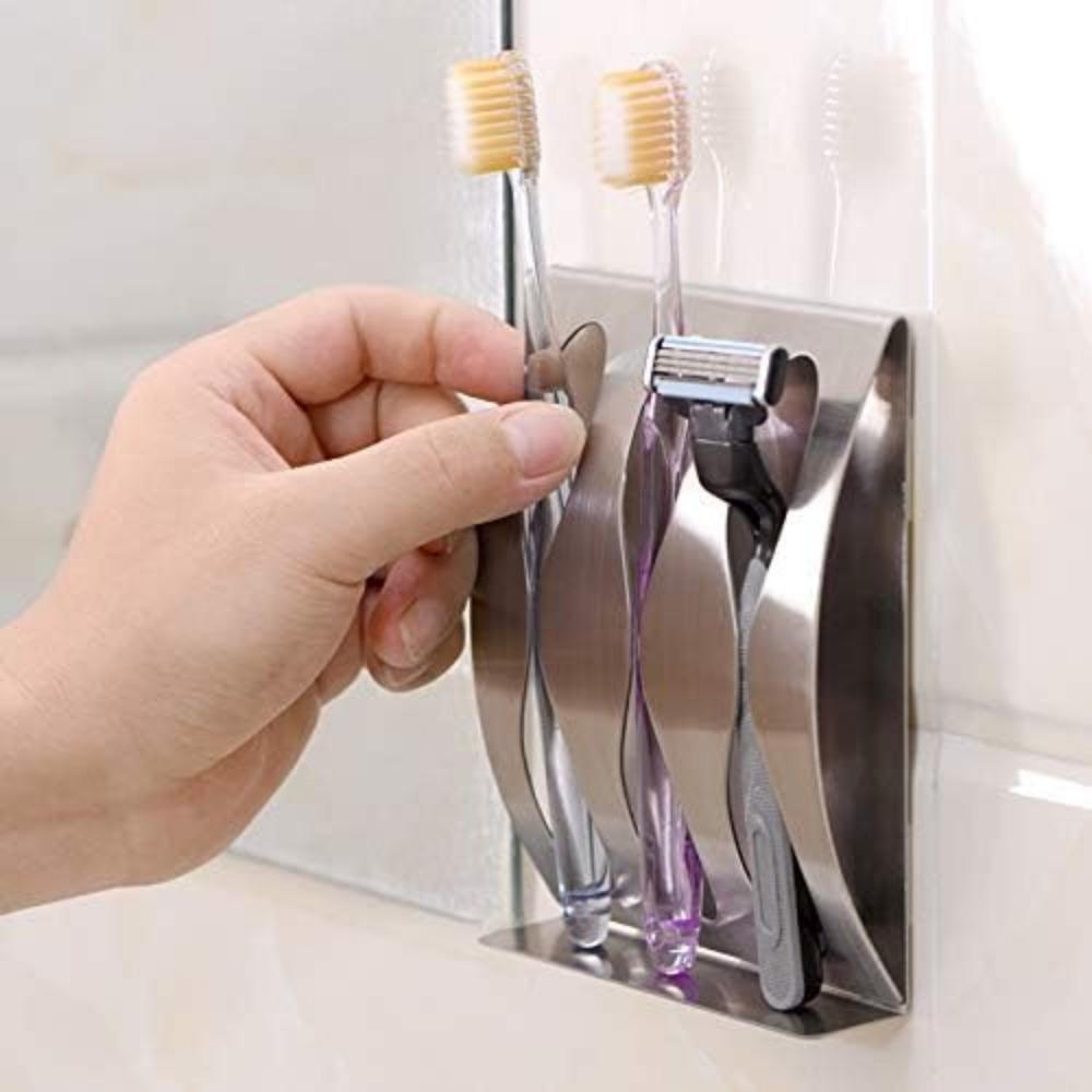 1pc Premium Wall Mounted Toothbrush Holder Storage Stainless Steel Razor Holder Self-Adhesive for Shower Bathroom Organizer