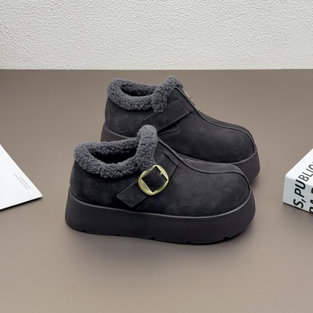 Leather platform heightening shoes women's winter new versatile fashion velvet warm cotton shoes