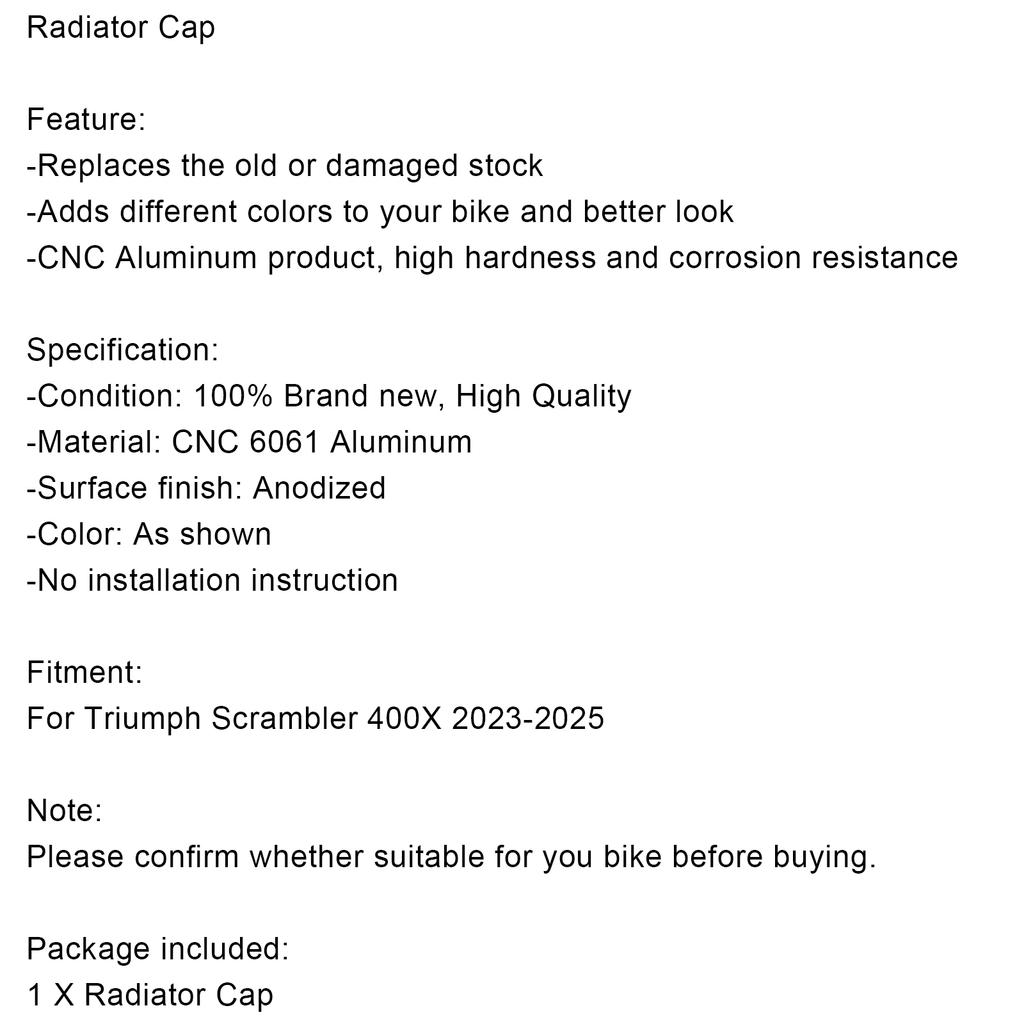 Radiator Cover Coolant Cap Lid For Scrambler 400X 2023 2024 2025 Gold