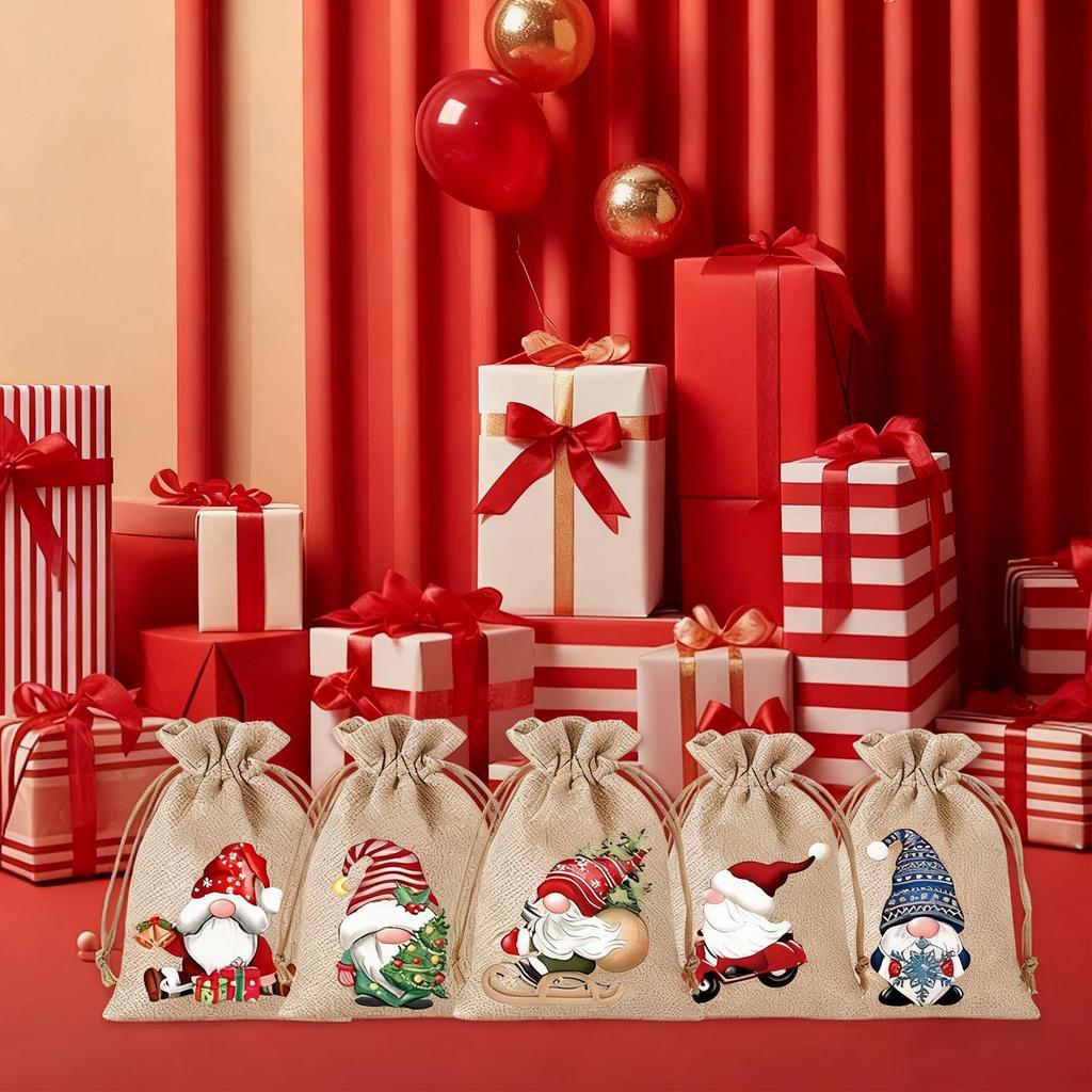Christmas Candy Bags 12 Pieces Burlap Reusable Drawstring Decor Christmas Advent Bags for Halloween Thanksgiving Home Holiday